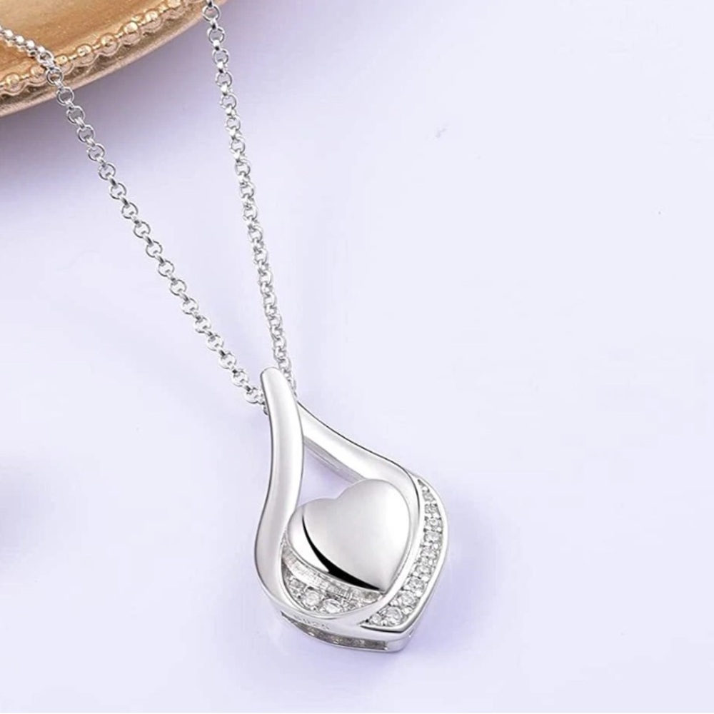 Cremation Jewelry 925 Sterling Silver Teardrop CZ Urn Necklace for Ashes